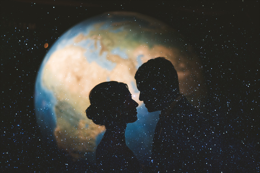double exposure space stars earth