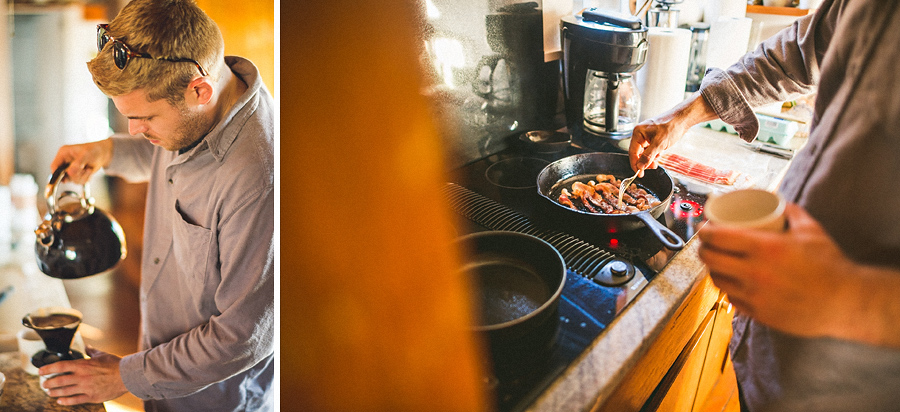 groomsmen preparing breakfast on wedding day