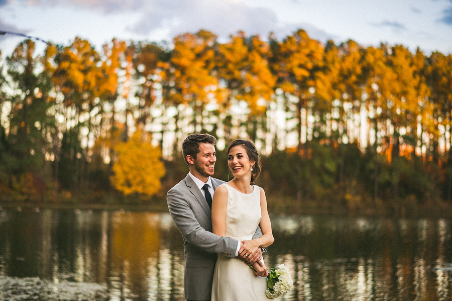bride and groom laughing