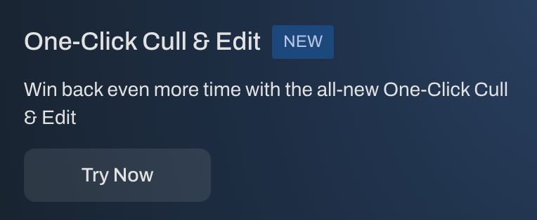 Promotional banner for "One-Click Cull & Edit" feature powered by AfterShoot AI Editing, with an "In-Depth Review" section. Try Now!
