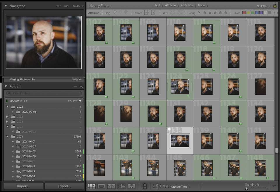 The AfterShoot interface showcases a series of portrait thumbnails, one highlighted for easy comparison. On the left, a larger preview image is ready for AI Editing review, streamlining your photo refinement process.